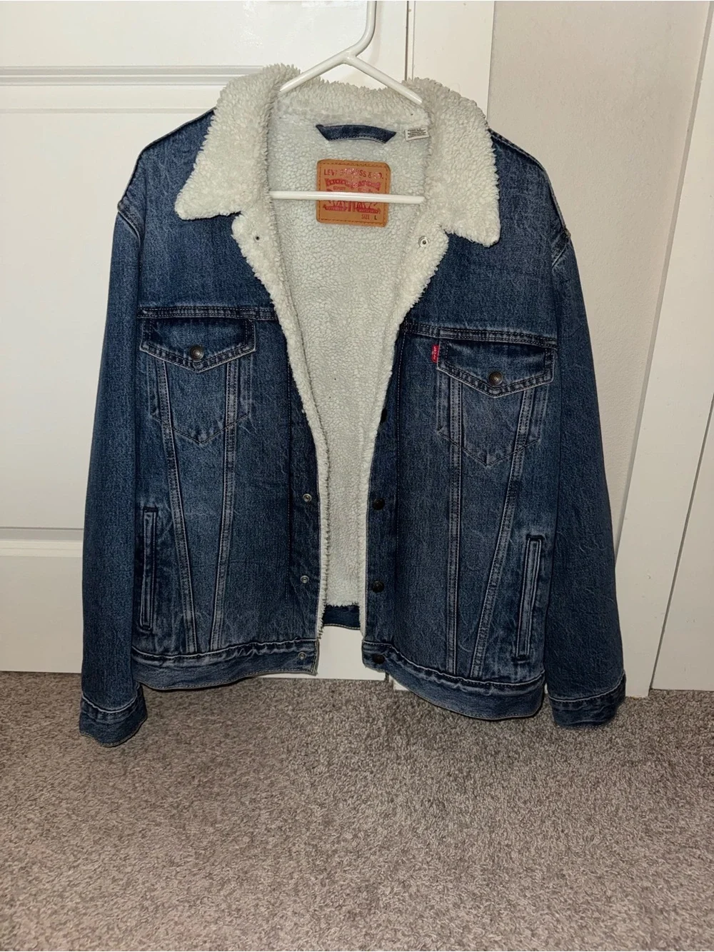 Levi's Dark Blue Denim Sherpa Jacket with Cream Lining